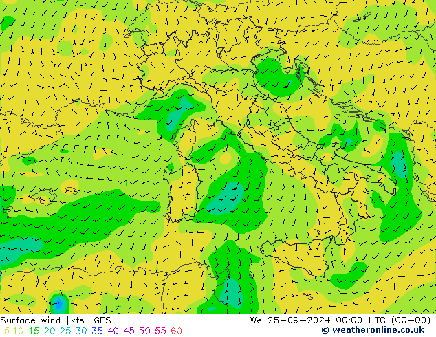 Surface wind GFS We 25.09.2024 00 UTC