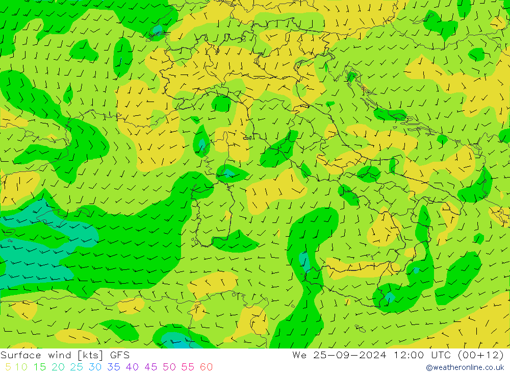 Vent 10 m GFS mer 25.09.2024 12 UTC