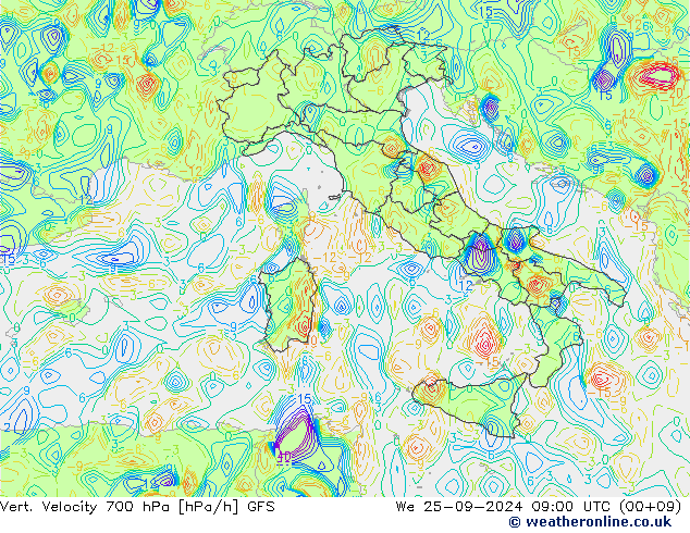 Vert. Velocity 700 hPa GFS śro. 25.09.2024 09 UTC