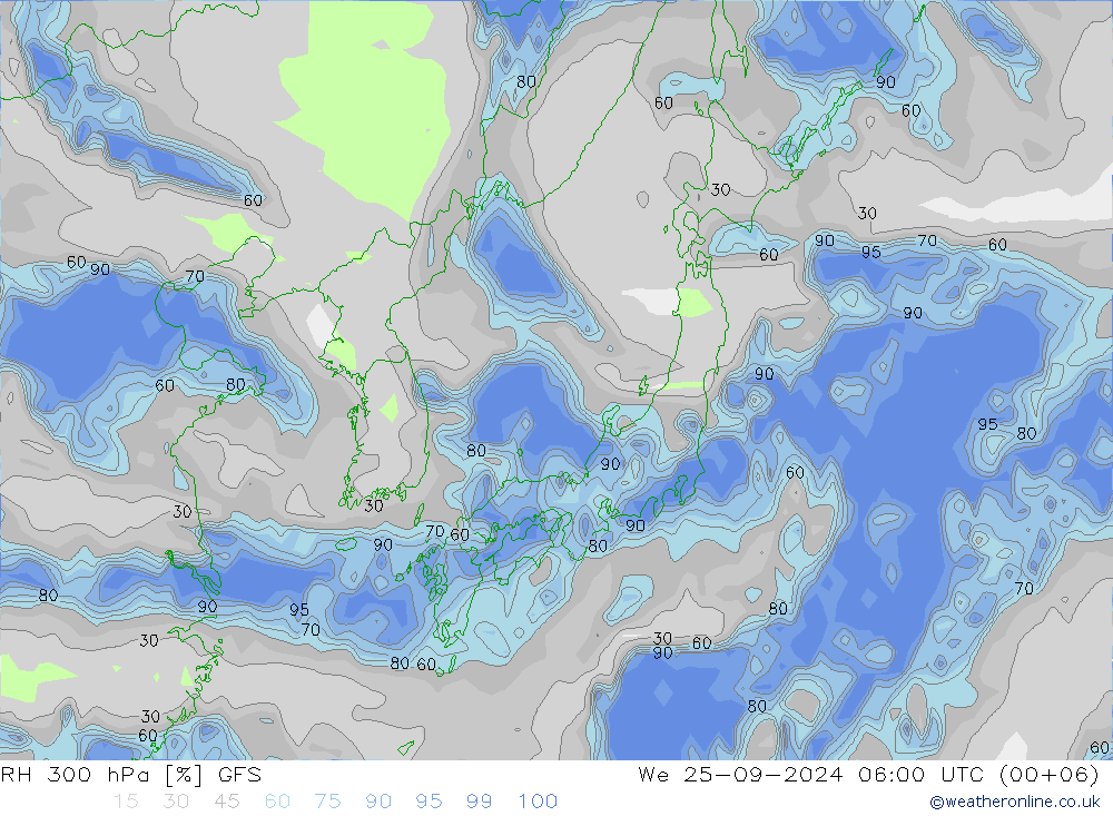 RH 300 hPa GFS We 25.09.2024 06 UTC