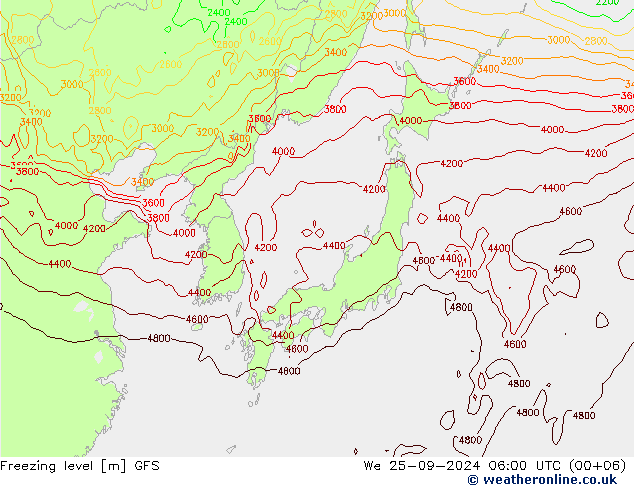 Freezing level GFS mié 25.09.2024 06 UTC