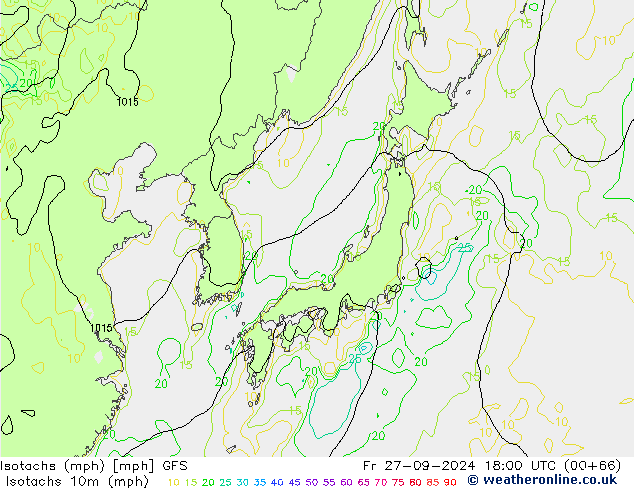 Isotachs (mph) GFS  27.09.2024 18 UTC