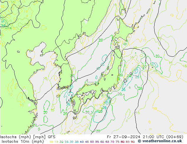 Isotachs (mph) GFS Fr 27.09.2024 21 UTC