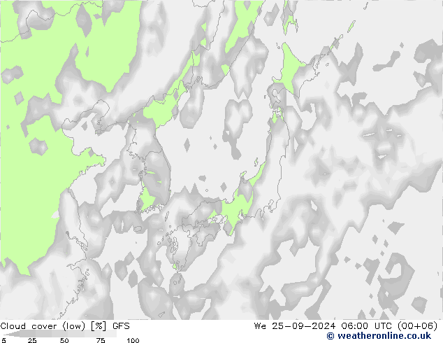 Nubi (alte,medie,basse) GFS mer 25.09.2024 06 UTC