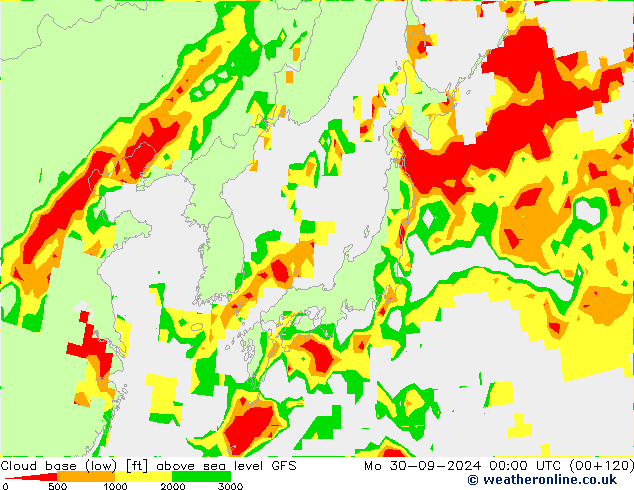 Cloud base (low) GFS Mo 30.09.2024 00 UTC