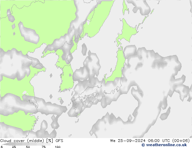 Cloud (high,middle,low) GFS We 25.09.2024 06 UTC