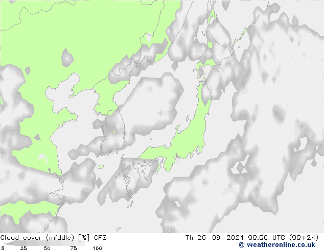 облака (средний) GFS чт 26.09.2024 00 UTC