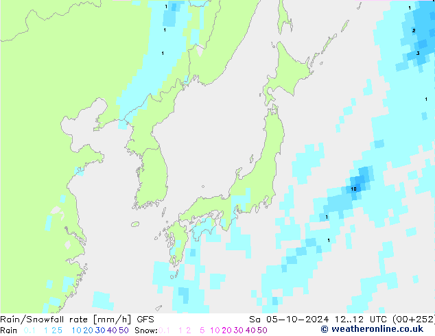 Rain/Snowfall rate GFS sáb 05.10.2024 12 UTC