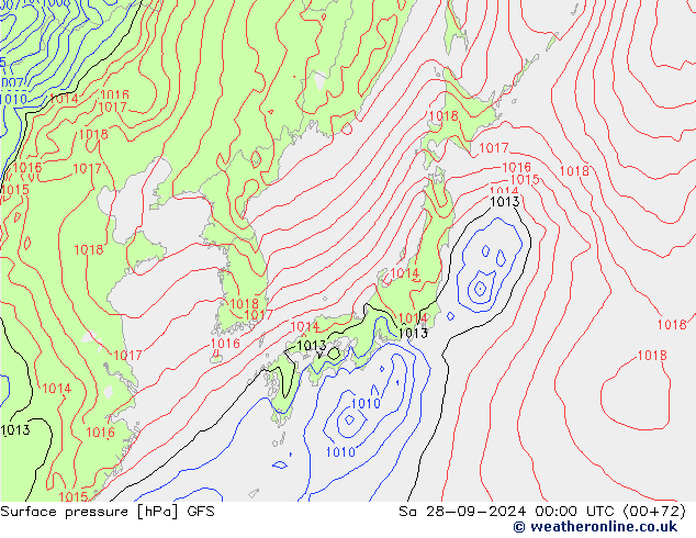 Presión superficial GFS sáb 28.09.2024 00 GMT