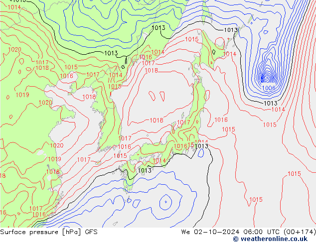 Surface pressure GFS We 02.10.2024 06 UTC