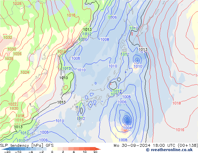 Druktendens (+/-) GFS ma 30.09.2024 18 UTC