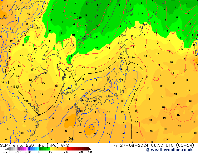 SLP/Temp. 850 hPa GFS Fr 27.09.2024 06 UTC