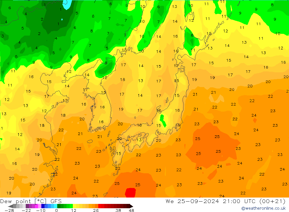 Dew point GFS We 25.09.2024 21 UTC