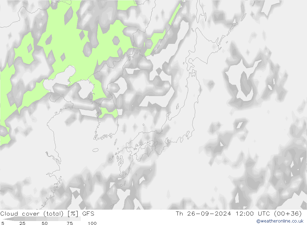 Cloud cover (total) GFS Th 26.09.2024 12 UTC