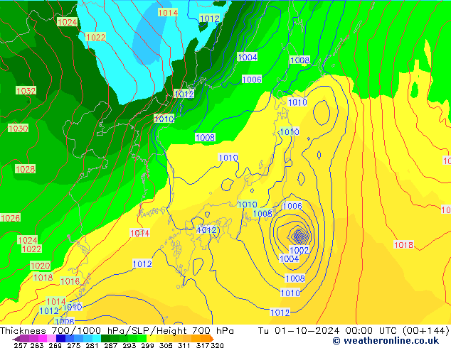 Thck 700-1000 hPa GFS  01.10.2024 00 UTC