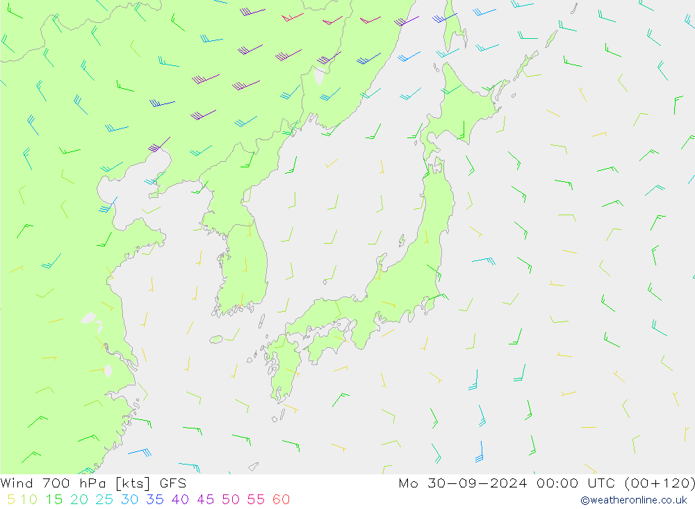 Vento 700 hPa GFS Seg 30.09.2024 00 UTC