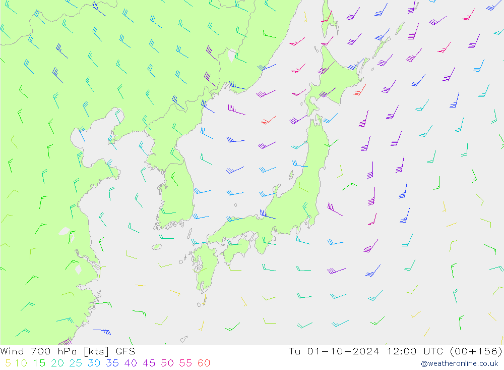 Wind 700 hPa GFS Tu 01.10.2024 12 UTC