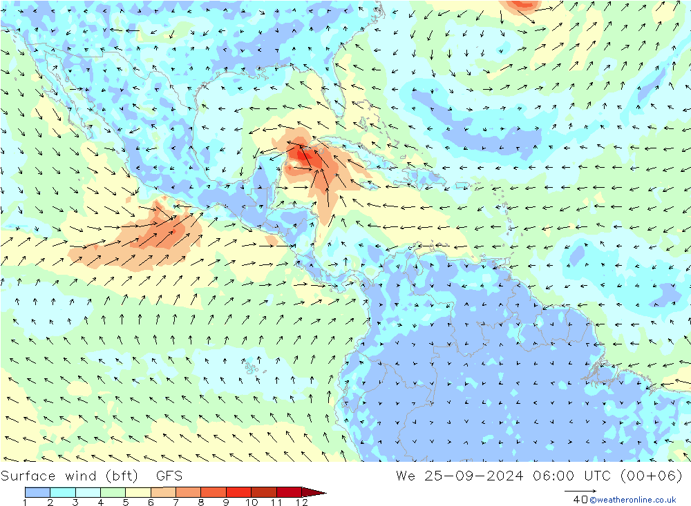 Rüzgar 10 m (bft) GFS Çar 25.09.2024 06 UTC