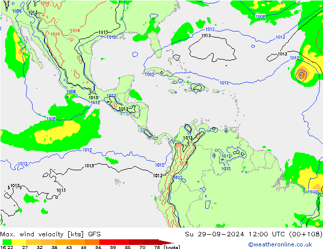 Max. wind velocity GFS Su 29.09.2024 12 UTC