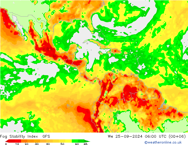 Fog Stability Index GFS ср 25.09.2024 06 UTC