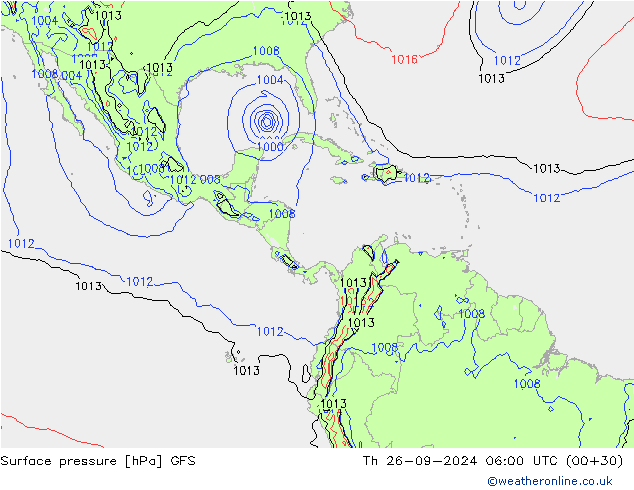 Atmosférický tlak GFS Čt 26.09.2024 06 UTC