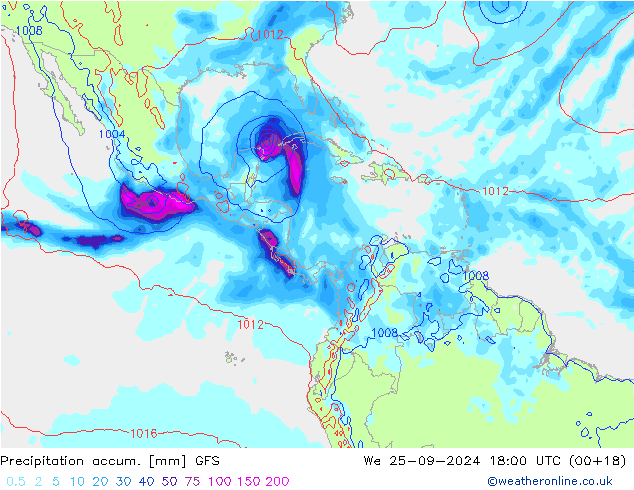 Precipitation accum. GFS We 25.09.2024 18 UTC