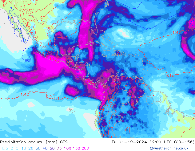 Precipitation accum. GFS вт 01.10.2024 12 UTC