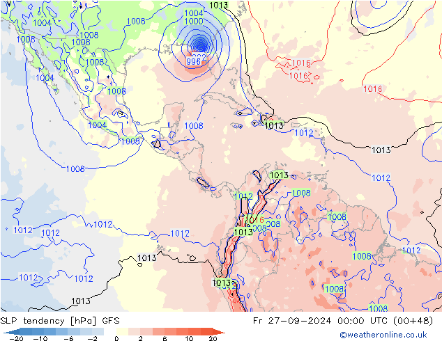 SLP tendency GFS Fr 27.09.2024 00 UTC