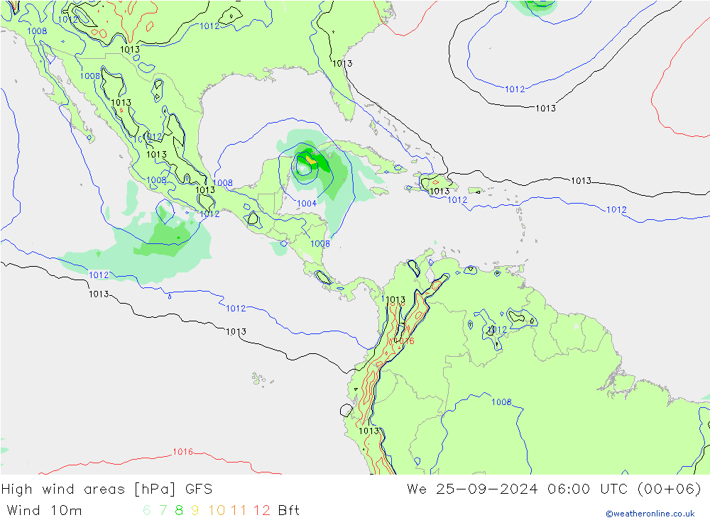 High wind areas GFS ср 25.09.2024 06 UTC