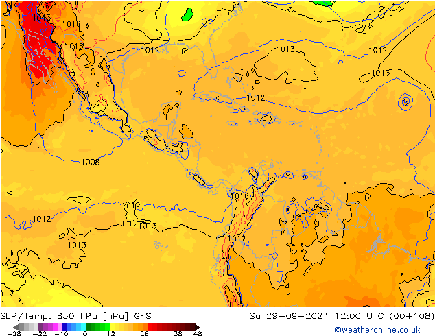 SLP/Temp. 850 hPa GFS Su 29.09.2024 12 UTC