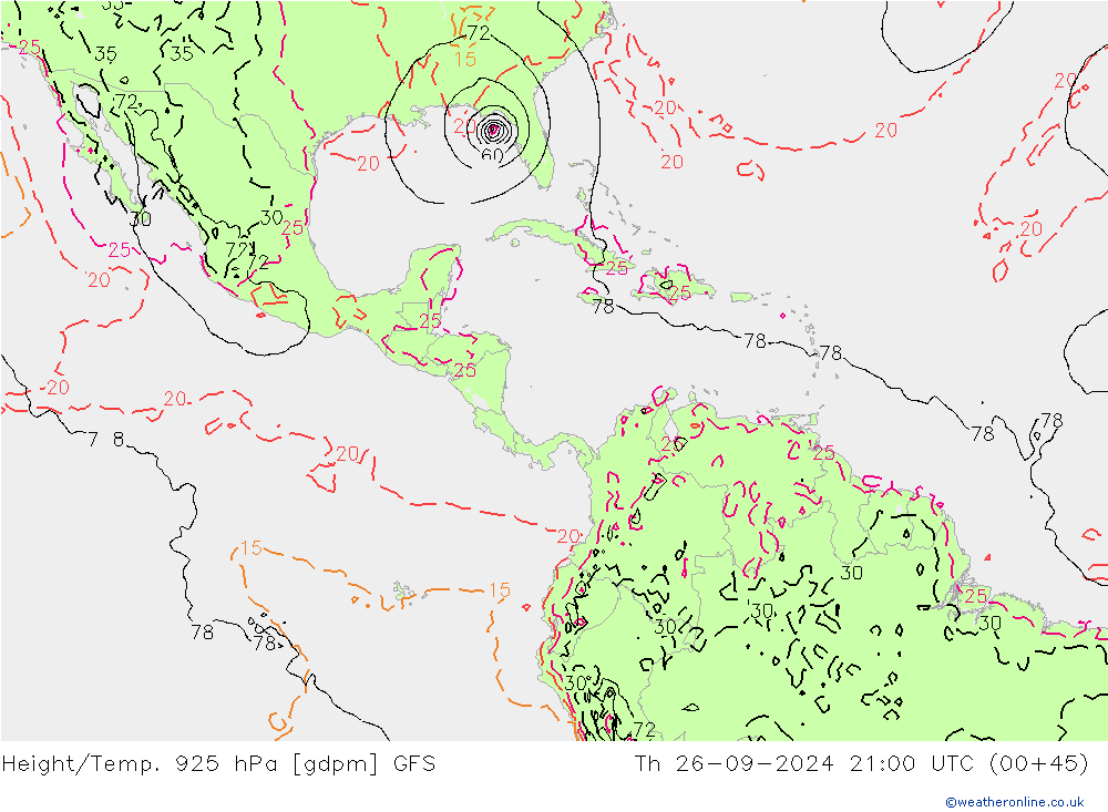 Height/Temp. 925 hPa GFS  26.09.2024 21 UTC