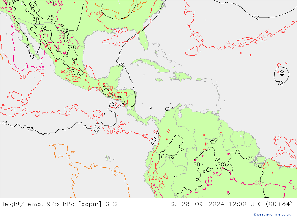 Height/Temp. 925 hPa GFS so. 28.09.2024 12 UTC