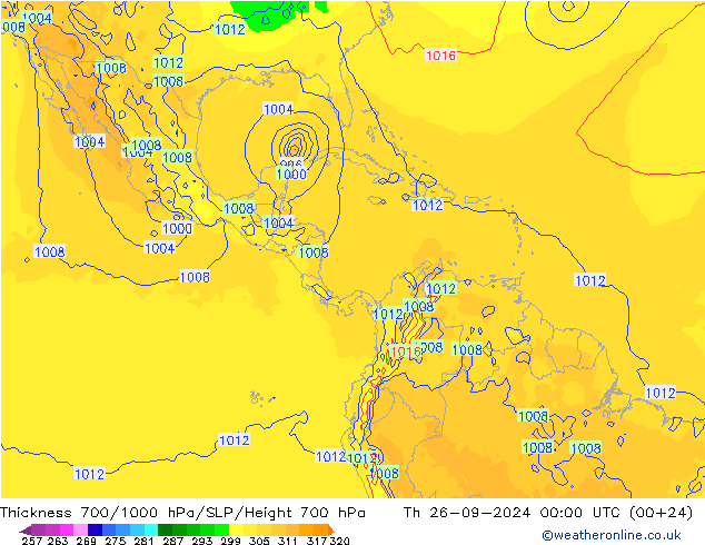 Thck 700-1000 hPa GFS Čt 26.09.2024 00 UTC