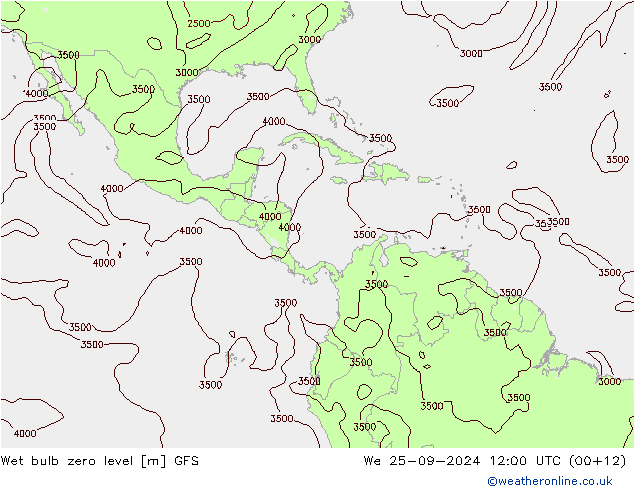 Wet bulb zero level GFS We 25.09.2024 12 UTC