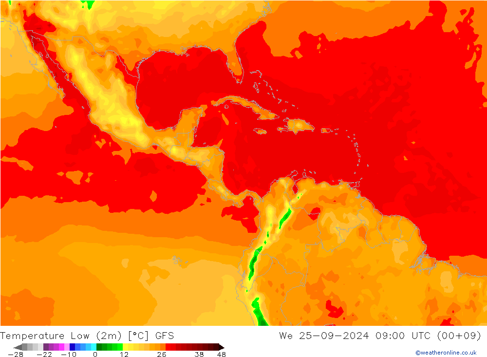 température 2m min GFS mer 25.09.2024 09 UTC