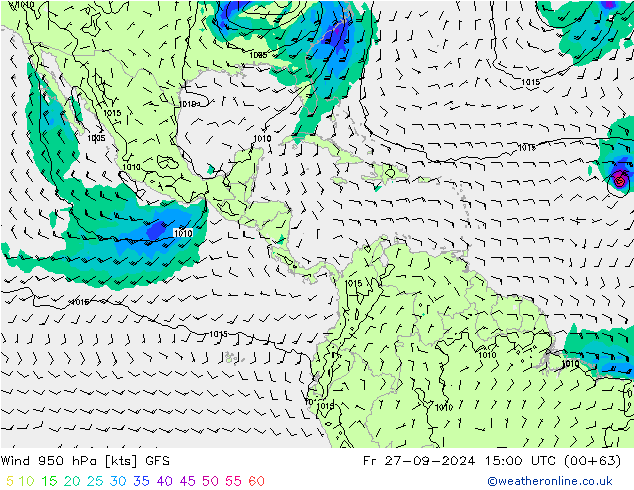 Vento 950 hPa GFS Sex 27.09.2024 15 UTC