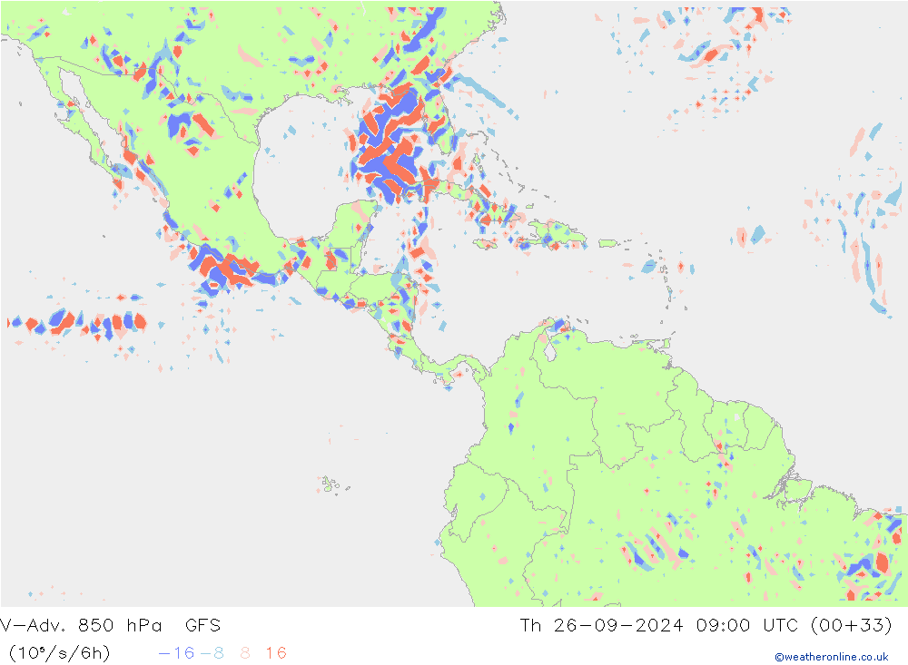 V-Adv. 850 hPa GFS Čt 26.09.2024 09 UTC