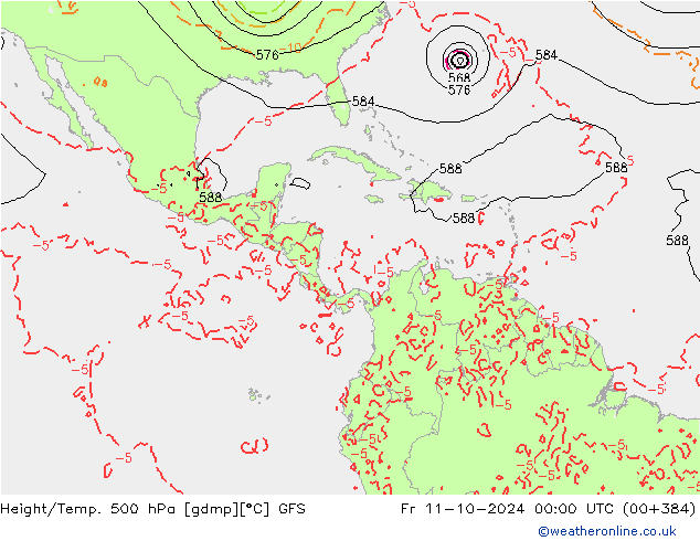 Z500/Rain (+SLP)/Z850 GFS ven 11.10.2024 00 UTC