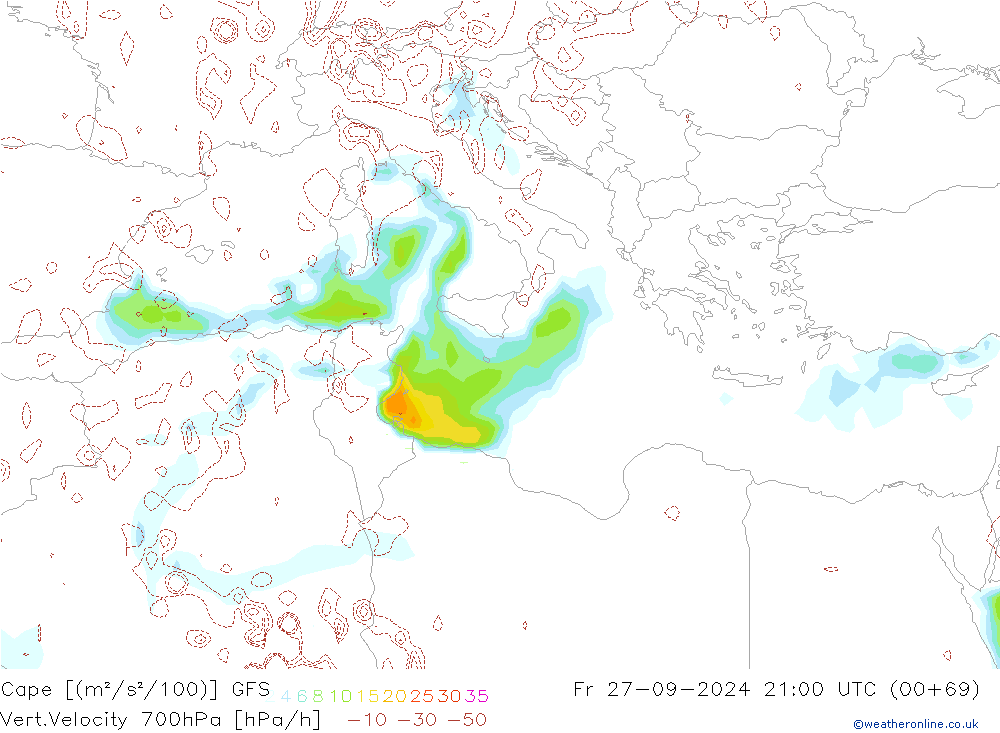 Cape GFS Fr 27.09.2024 21 UTC