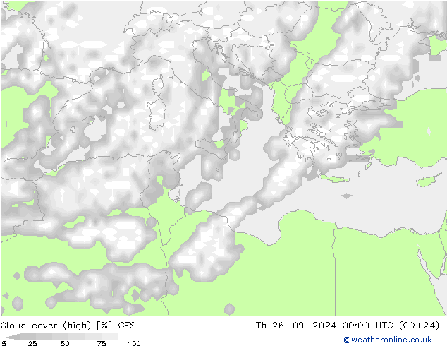 vysoký oblak GFS Čt 26.09.2024 00 UTC