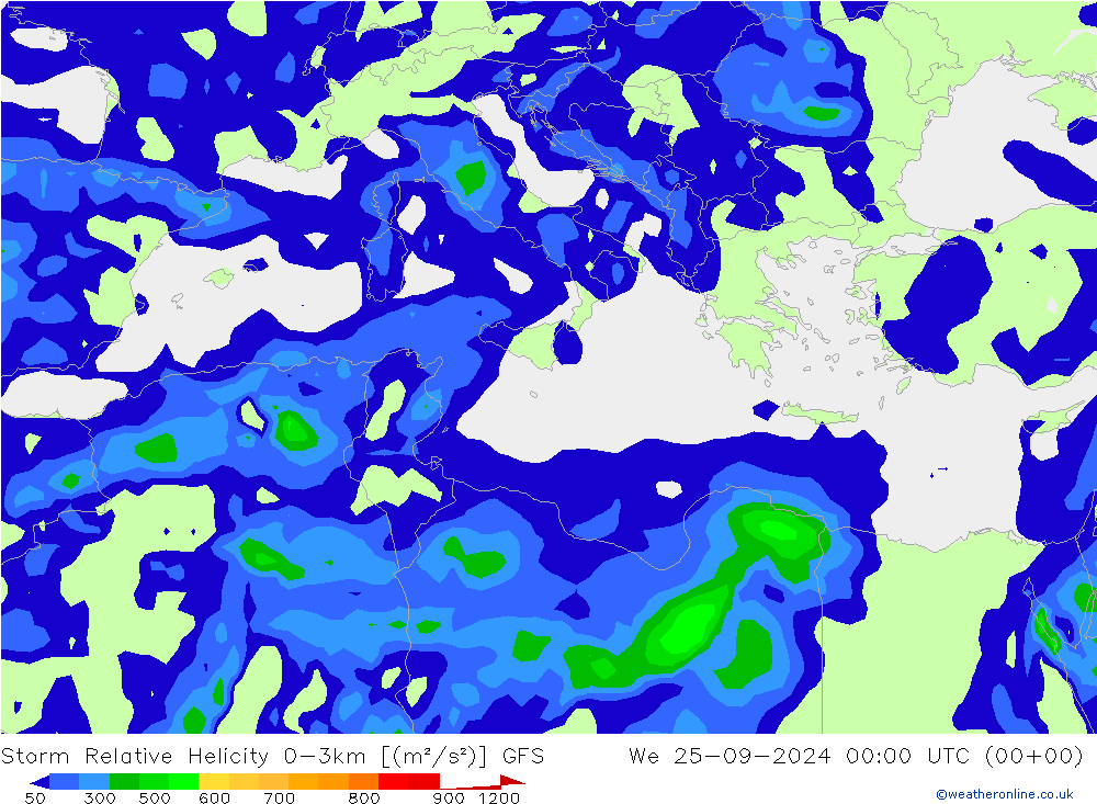 Storm Relative Helicity GFS We 25.09.2024 00 UTC