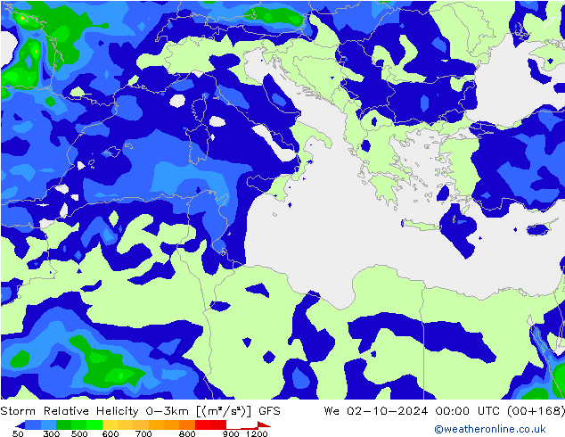 Storm Relative Helicity GFS We 02.10.2024 00 UTC