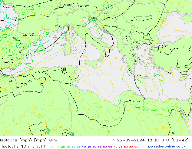 Isotachs (mph) GFS Th 26.09.2024 18 UTC