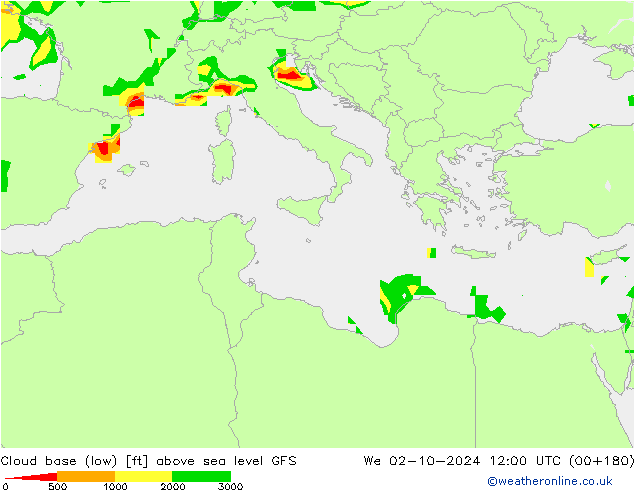 Cloud base (low) GFS ср 02.10.2024 12 UTC