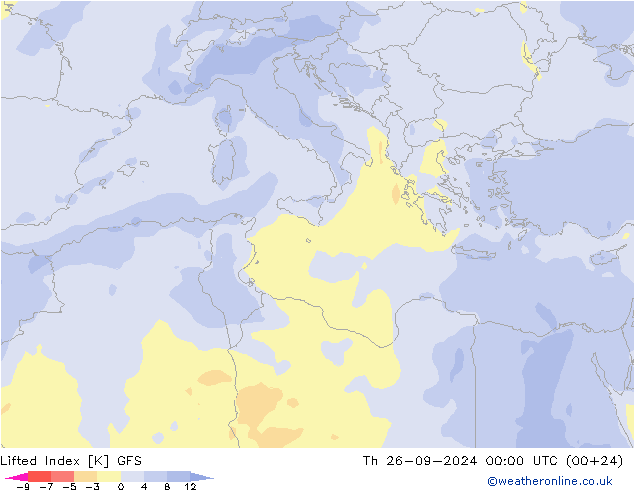 Lifted Index GFS Th 26.09.2024 00 UTC