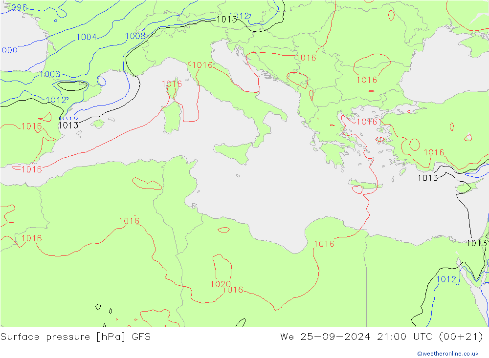 Surface pressure GFS We 25.09.2024 21 UTC