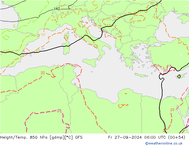 Z500/Rain (+SLP)/Z850 GFS ven 27.09.2024 06 UTC