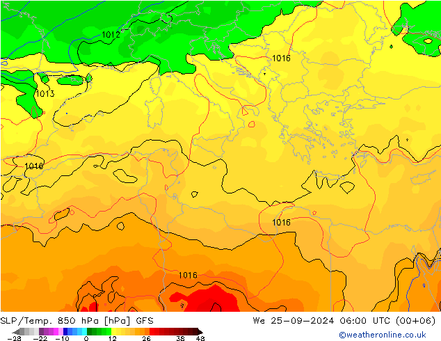 SLP/Temp. 850 hPa GFS We 25.09.2024 06 UTC