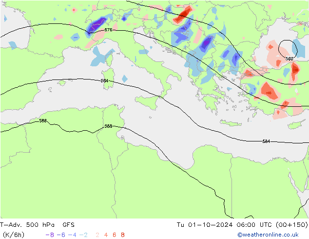 T-Adv. 500 hPa GFS Sa 01.10.2024 06 UTC