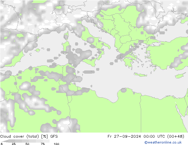 zachmurzenie (suma) GFS pt. 27.09.2024 00 UTC